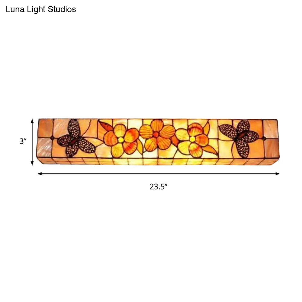 Rustic Shell Wall Light With Floral Butterfly Design - 2 Rectangle Lights