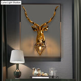 Rustic Silver/Gold Diamond Indoor Sconce Light With Deer Backplate - 1 Resin Wall Lamp Fixture