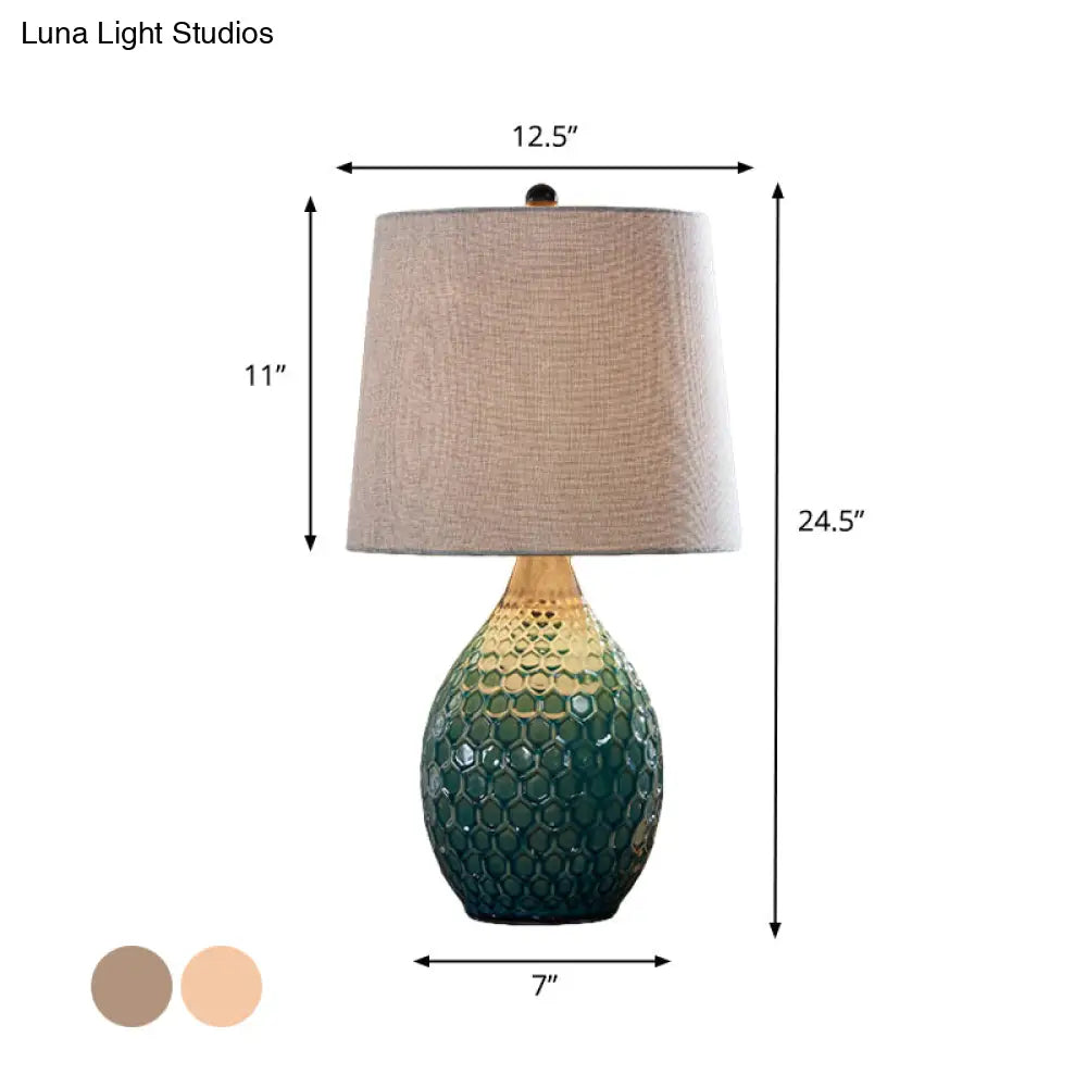Rustic Silver Grey/Beige Barrel Table Lamp With Ceramic Pedestal