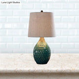 Rustic Silver Grey/Beige Barrel Table Lamp With Ceramic Pedestal
