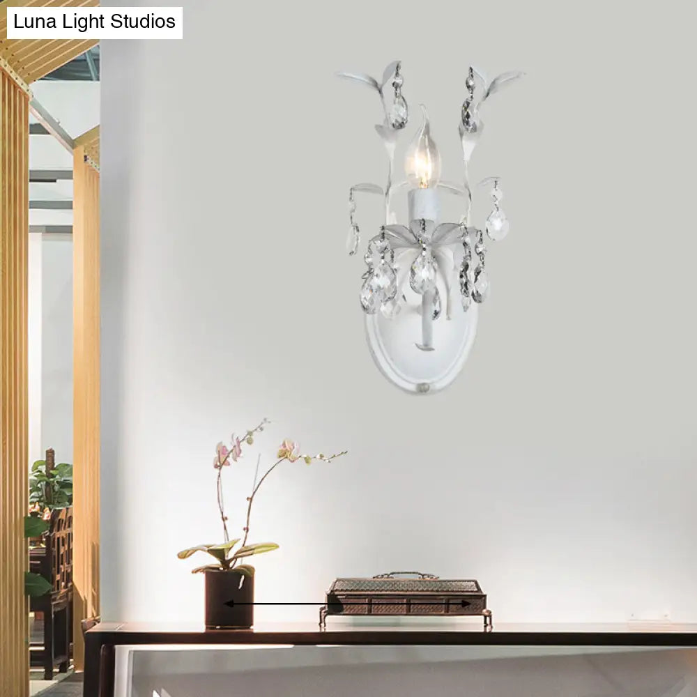 Rustic Silver Wall Sconce With Crystal Drop - 1/2 Lights Candelabra Fixture