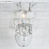 Rustic Silver Wall Sconce With Crystal Drop - 1/2 Lights Candelabra Fixture