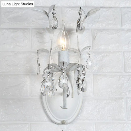 Rustic Silver Wall Sconce With Crystal Drop - 1/2 Lights Candelabra Fixture