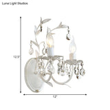 Rustic Silver Wall Sconce With Crystal Drop - 1/2 Lights Candelabra Fixture