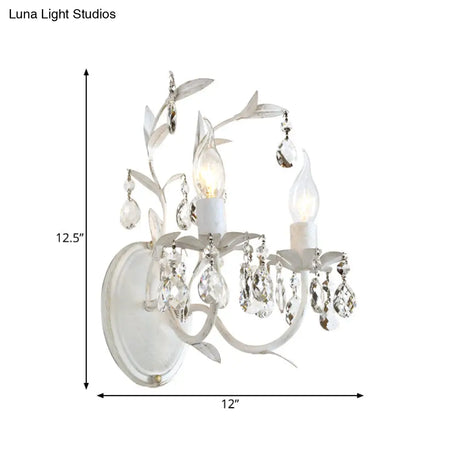 Rustic Silver Wall Sconce With Crystal Drop - 1/2 Lights Candelabra Fixture