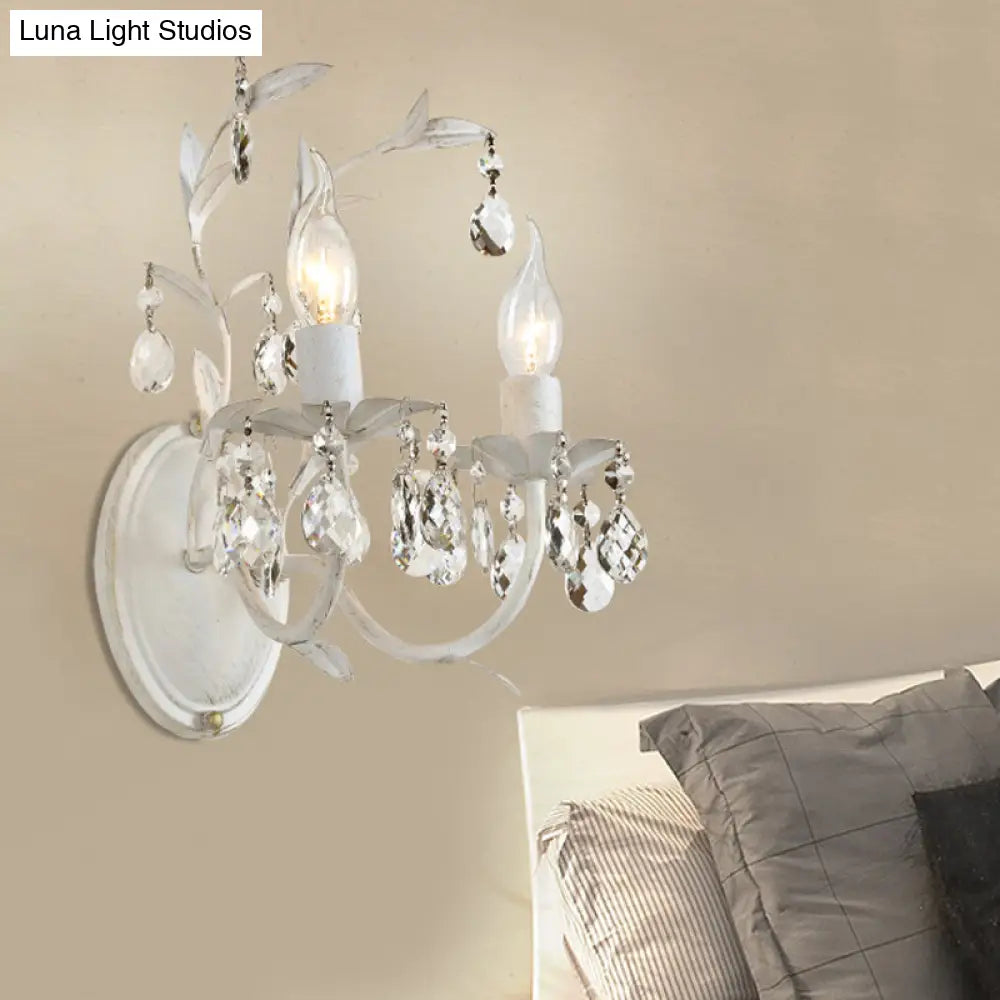 Rustic Silver Wall Sconce With Crystal Drop - 1/2 Lights Candelabra Fixture