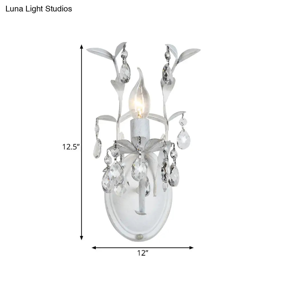 Rustic Silver Wall Sconce With Crystal Drop - 1/2 Lights Candelabra Fixture