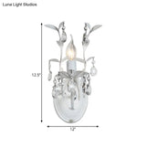 Rustic Silver Wall Sconce With Crystal Drop - 1/2 Lights Candelabra Fixture