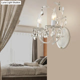 Rustic Silver Wall Sconce With Crystal Drop - 1/2 Lights Candelabra Fixture