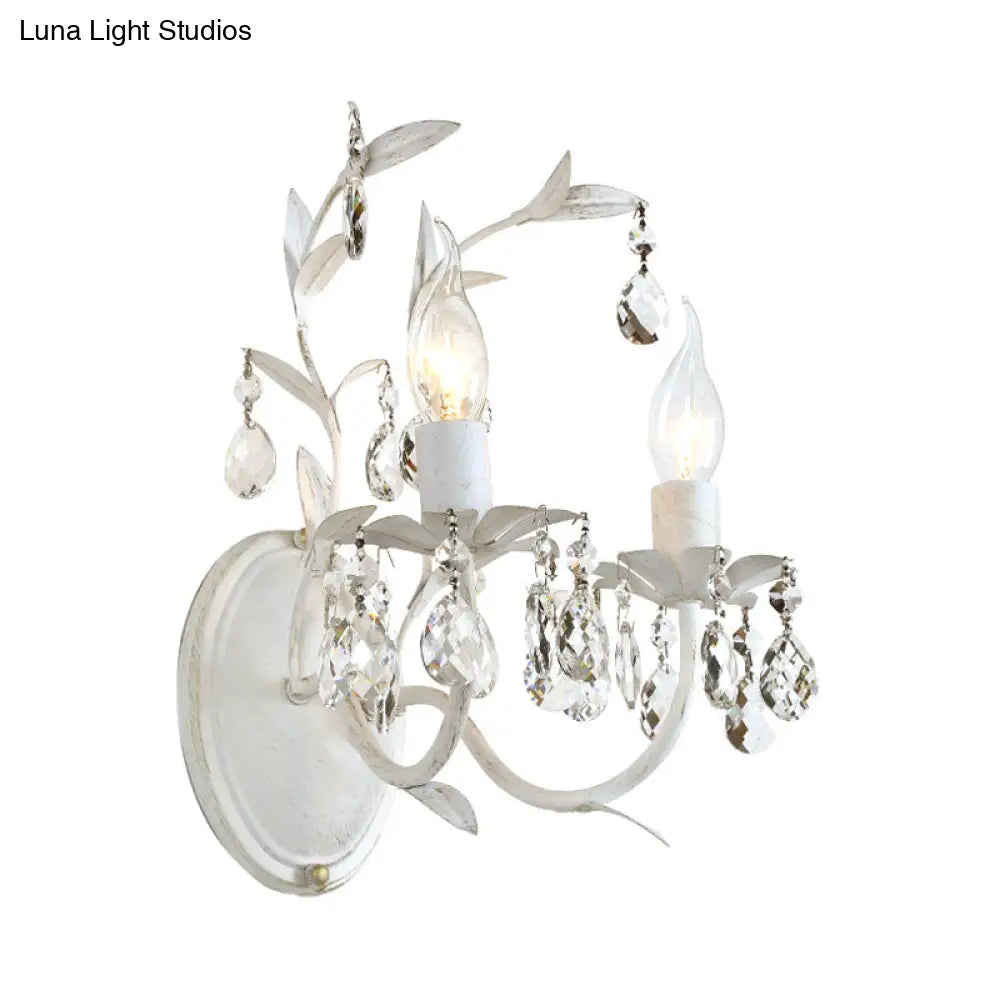 Rustic Silver Wall Sconce With Crystal Drop - 1/2 Lights Candelabra Fixture