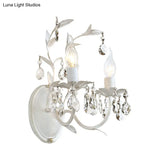 Rustic Silver Wall Sconce With Crystal Drop - 1/2 Lights Candelabra Fixture