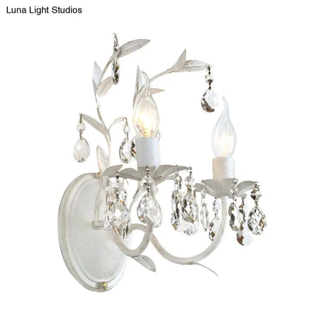 Rustic Silver Wall Sconce With Crystal Drop - 1/2 Lights Candelabra Fixture