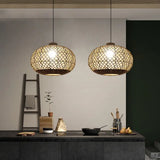 Rustic Single Bulb Pendant Lighting Kit: Oval Lantern Hemp Rope Hanging Lamp In Flaxen