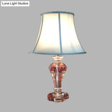 Rustic Single Light Rural Style Night Lamp With Crystal Base - White/Blue Fabric Table