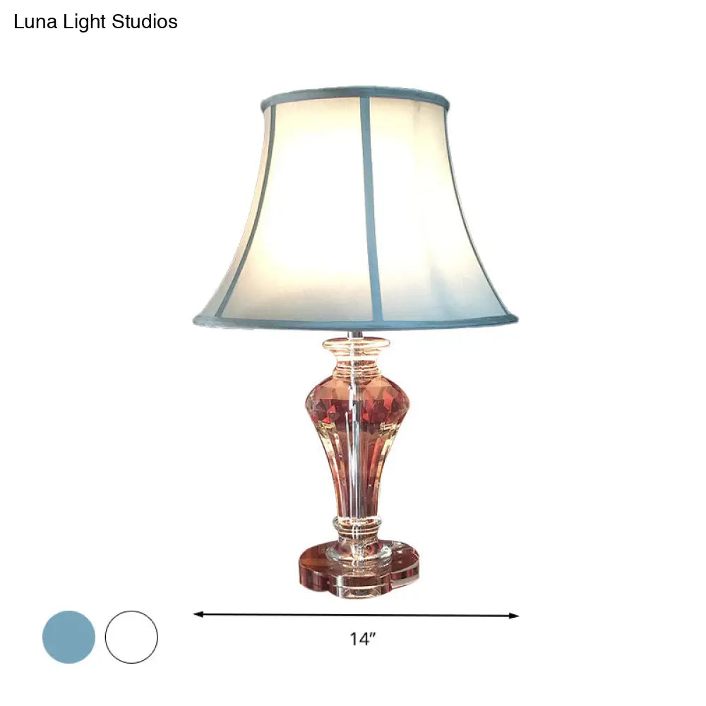 Rustic Single Light Rural Style Night Lamp With Crystal Base - White/Blue Fabric Table