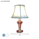 Rustic Single Light Rural Style Night Lamp With Crystal Base - White/Blue Fabric Table