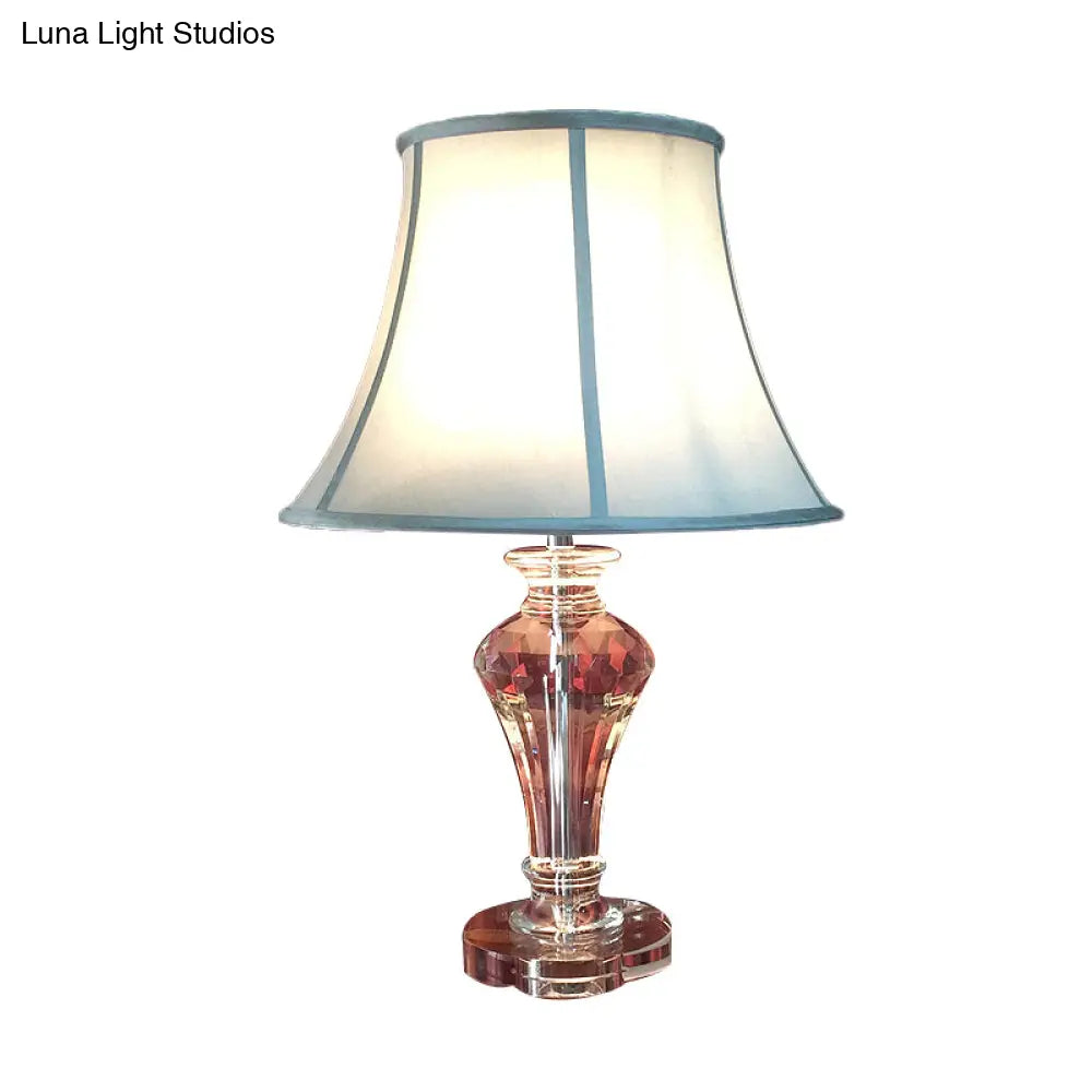 Rustic Single Light Rural Style Night Lamp With Crystal Base - White/Blue Fabric Table