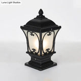Rustic Square Pillar Lamp - 1-Light Frost Glass Post Lighting Fixture For Courtyard
