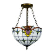 Rustic Stained Glass Bowl Shape Semi Flush Light With White Tulip Mount - 1