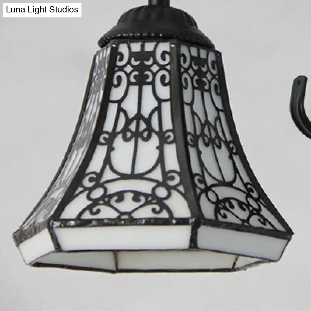 Rustic Stained Glass Ceiling Light Fixture With Geometric Semi Flush Design – 3 Heads