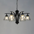 Rustic Stained Glass Chandelier With Leaf Design In Green/Blue - 6 Light Cone Hanging Fixture Black