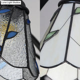 Rustic Stained Glass Chandelier With Leaf Design In Green/Blue - 6 Light Cone Hanging Fixture Black