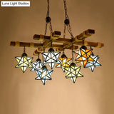 Rustic Stained Glass Loft Star Pendant Chandelier - 6/8 Lights Ideal For Restaurants