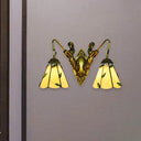 Rustic Stained Glass Sconce Lighting With Leaf Wall Mount - Perfect For Bedroom Beige