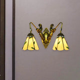 Rustic Stained Glass Sconce Lighting With Leaf Wall Mount - Perfect For Bedroom Beige