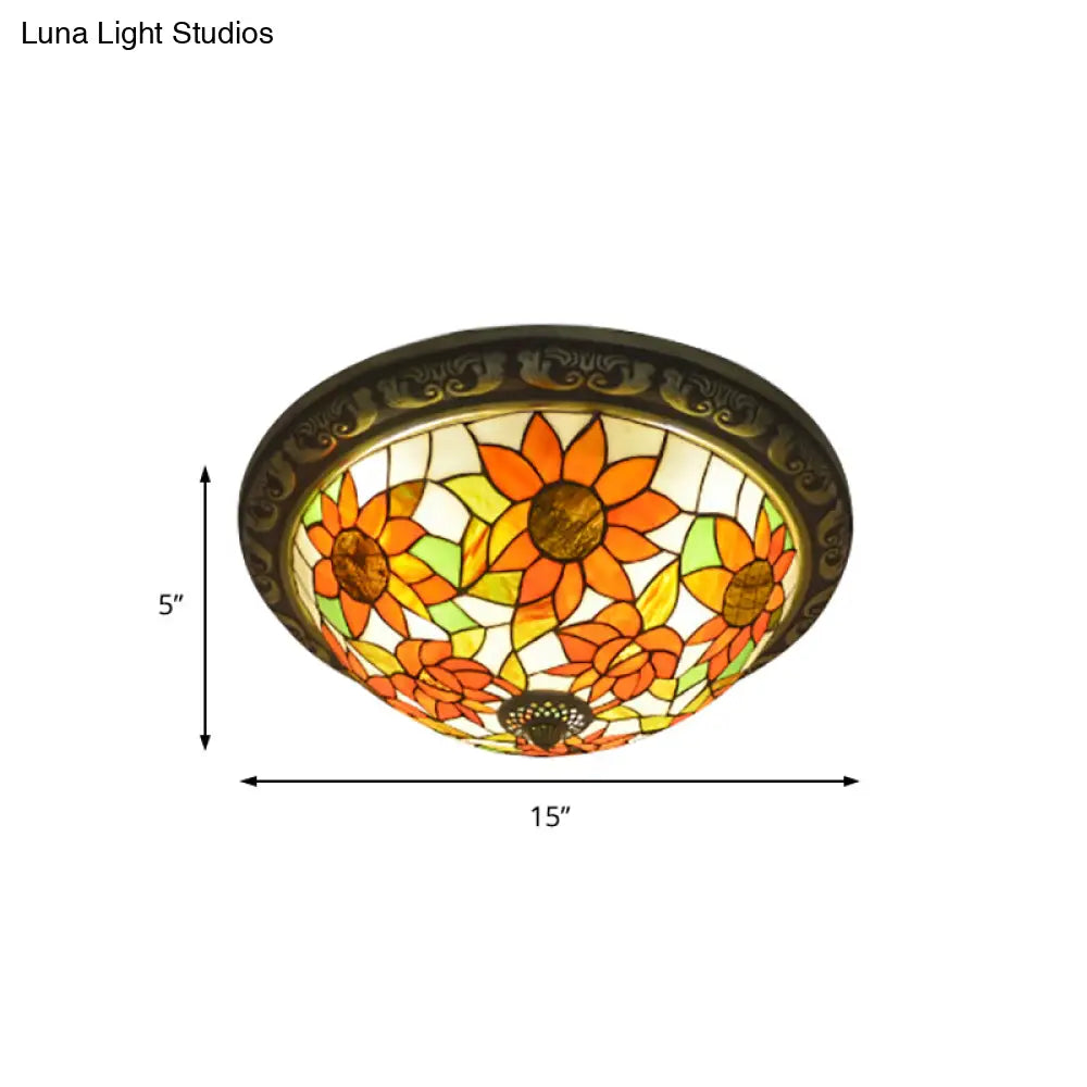 Rustic Stained Glass Sunflower Ceiling Light In Multicolor Options For Dining Room Tiffany Décor