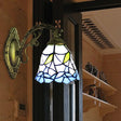 Rustic Stained Glass Wall Sconce With Floral Accent - Blue Bell 1 Light Fixture For Corridor / No
