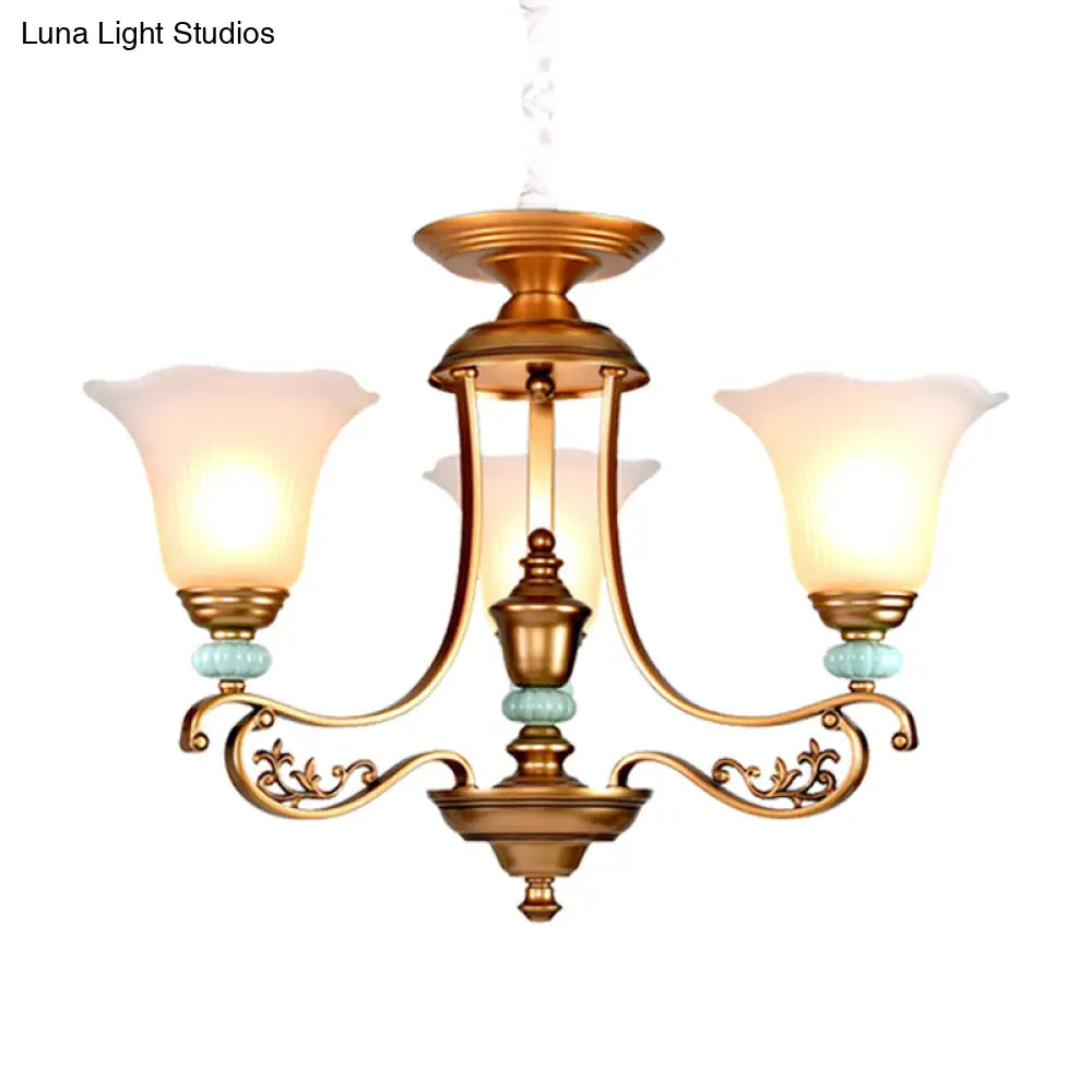 Rustic Style Gold Milky Glass Ceiling Chandelier With Suspended Lighting Pendant - 3/6/8 Heads