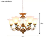 Rustic Style Gold Milky Glass Ceiling Chandelier With Suspended Lighting Pendant - 3/6/8 Heads