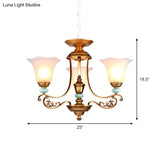Rustic Style Gold Milky Glass Ceiling Chandelier With Suspended Lighting Pendant - 3/6/8 Heads