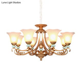 Rustic Style Gold Milky Glass Ceiling Chandelier With Suspended Lighting Pendant - 3/6/8 Heads