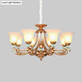 Rustic Style Gold Milky Glass Ceiling Chandelier With Suspended Lighting Pendant - 3/6/8 Heads