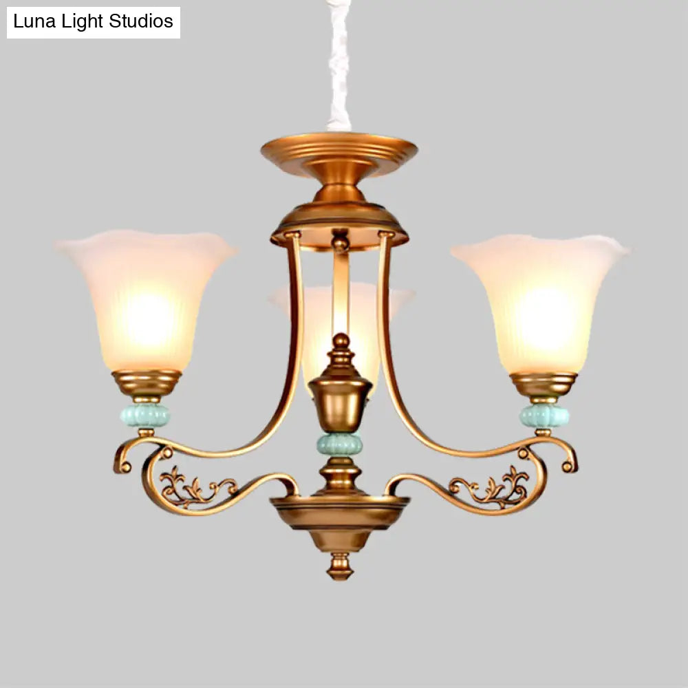Rustic Style Gold Milky Glass Ceiling Chandelier With Suspended Lighting Pendant - 3/6/8 Heads