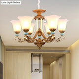 Rustic Style Gold Milky Glass Ceiling Chandelier With Suspended Lighting Pendant - 3/6/8 Heads