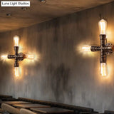 Rustic Style Iron Water Pipe Wall Lamp In Bronze - Restaurant Lighting Fixture