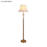 Rustic Style Standing Lamp With Crystal Accent: Fabric White Reading Floor Light