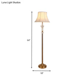 Rustic Style Standing Lamp With Crystal Accent: Fabric White Reading Floor Light