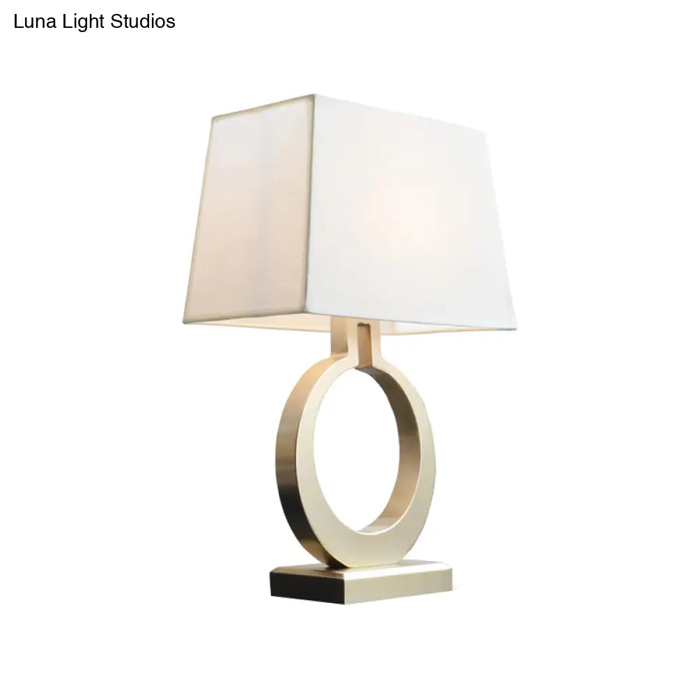 Rustic Style Trapezoid Fabric Night Lamp - 1 Light Table Lighting For Study Room With Gold Metal