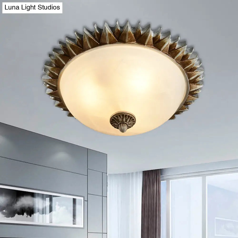 Rustic Sun Shape Flush Mount Opaline Glass Ceiling Light Fixture For Bedroom - Retro Style 3 - Light
