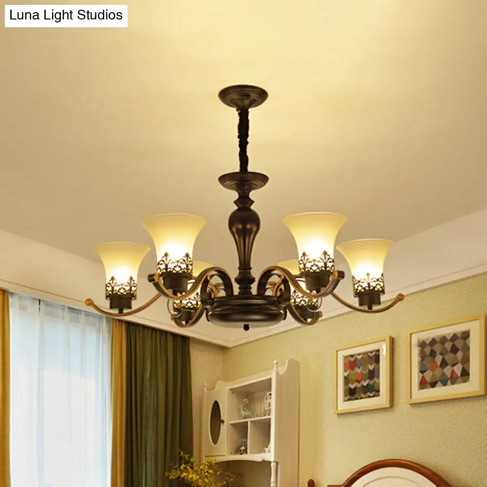 Rustic Swooping Arm Chandelier - Black Metal Pendant Light With 3/6/8-Head Ceiling Lighting