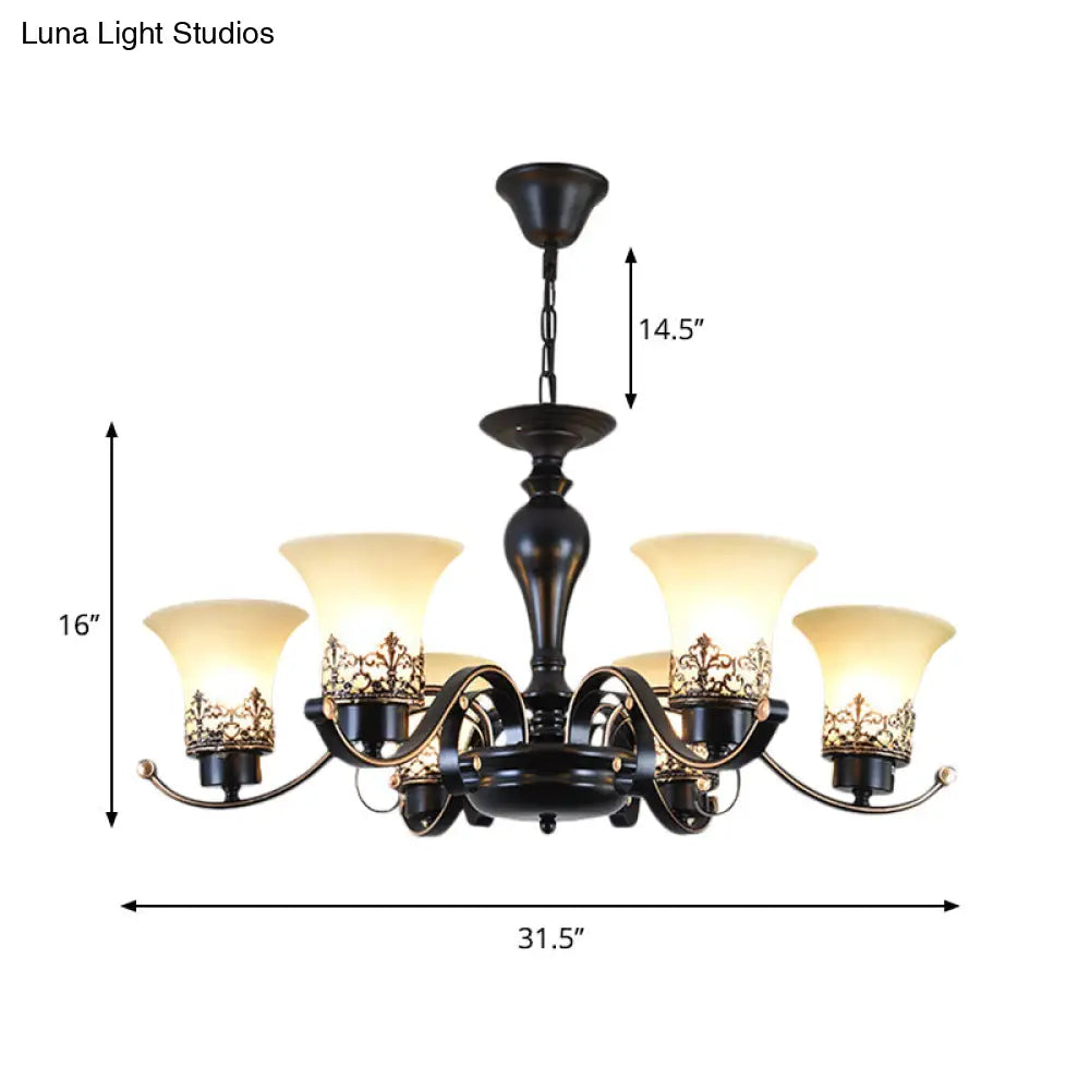 Rustic Swooping Arm Chandelier - Black Metal Pendant Light With 3/6/8-Head Ceiling Lighting