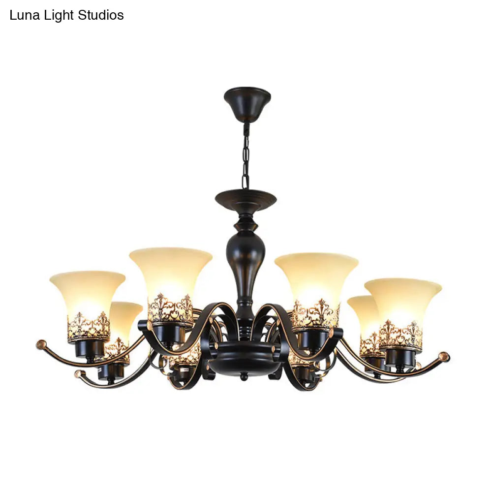 Rustic Swooping Arm Chandelier - Black Metal Pendant Light With 3/6/8-Head Ceiling Lighting