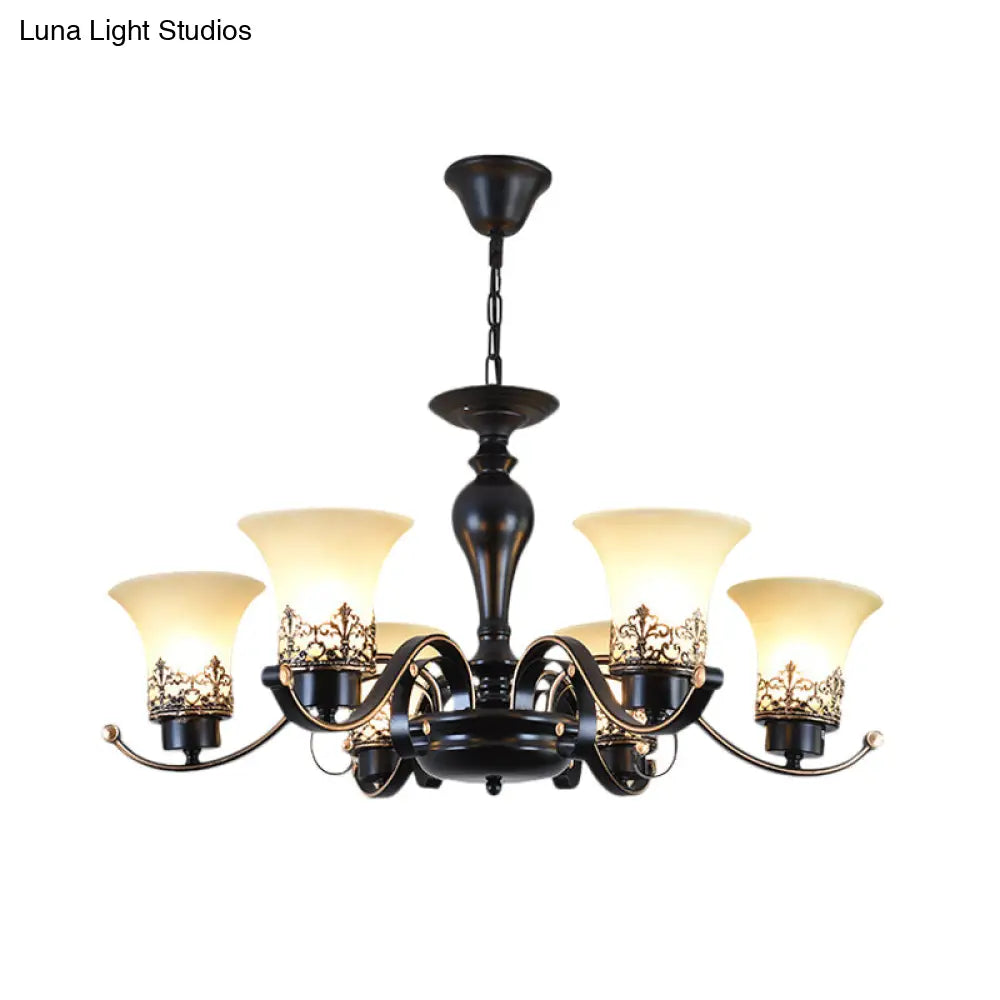 Rustic Swooping Arm Chandelier - Black Metal Pendant Light With 3/6/8-Head Ceiling Lighting