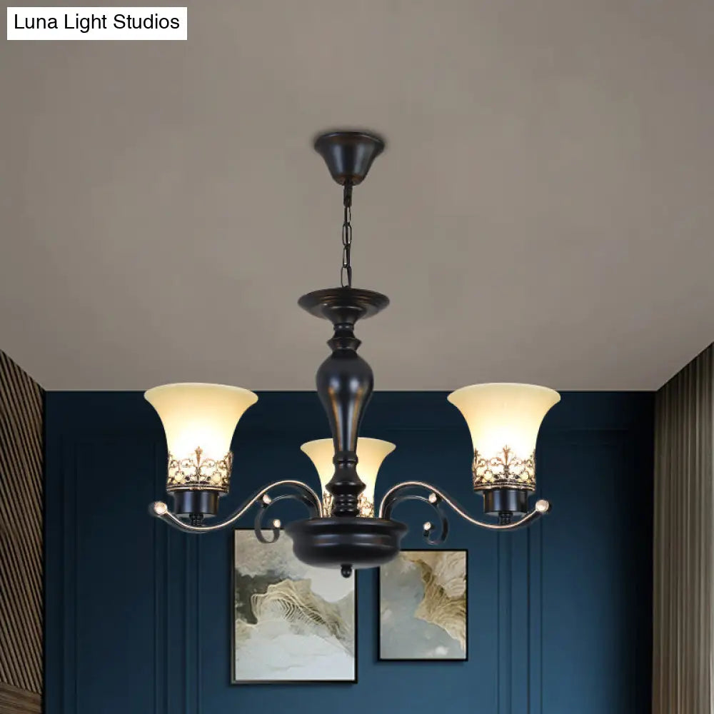 Rustic Swooping Arm Chandelier - Black Metal Pendant Light With 3/6/8-Head Ceiling Lighting