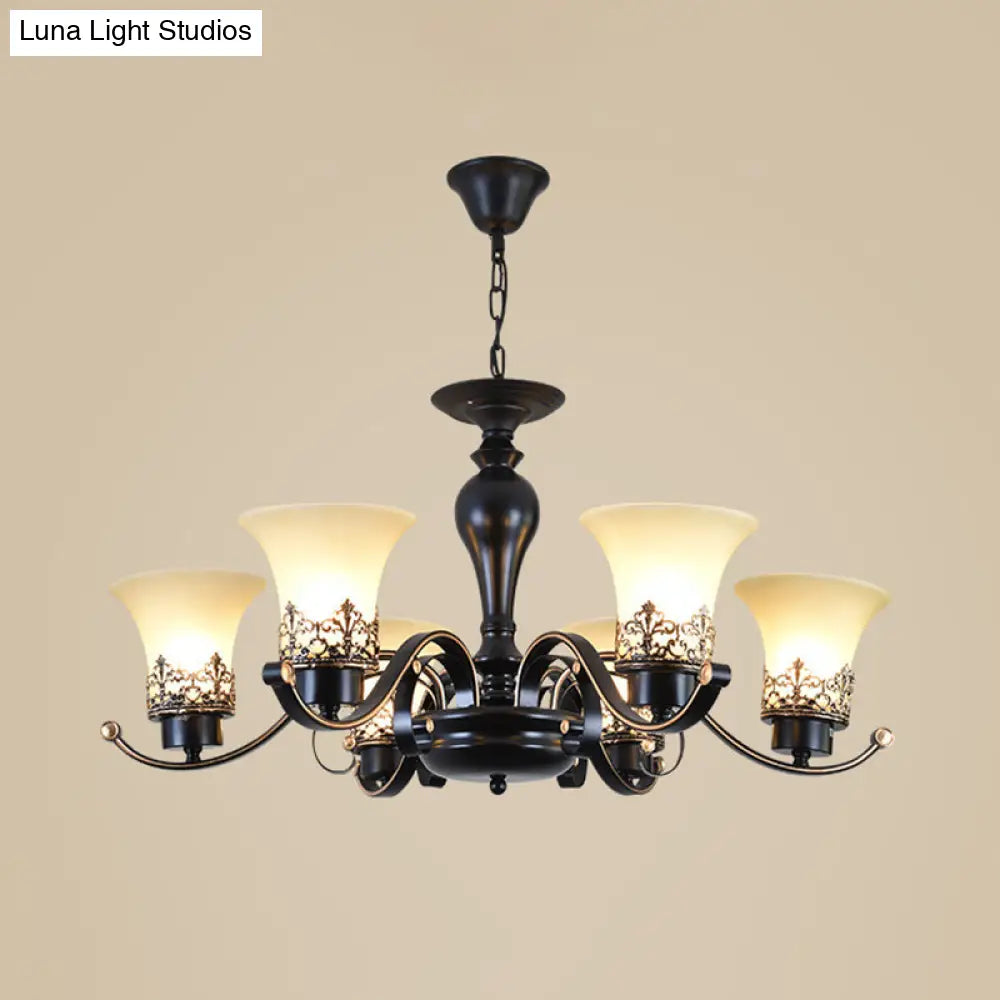 Rustic Swooping Arm Chandelier - Black Metal Pendant Light With 3/6/8-Head Ceiling Lighting