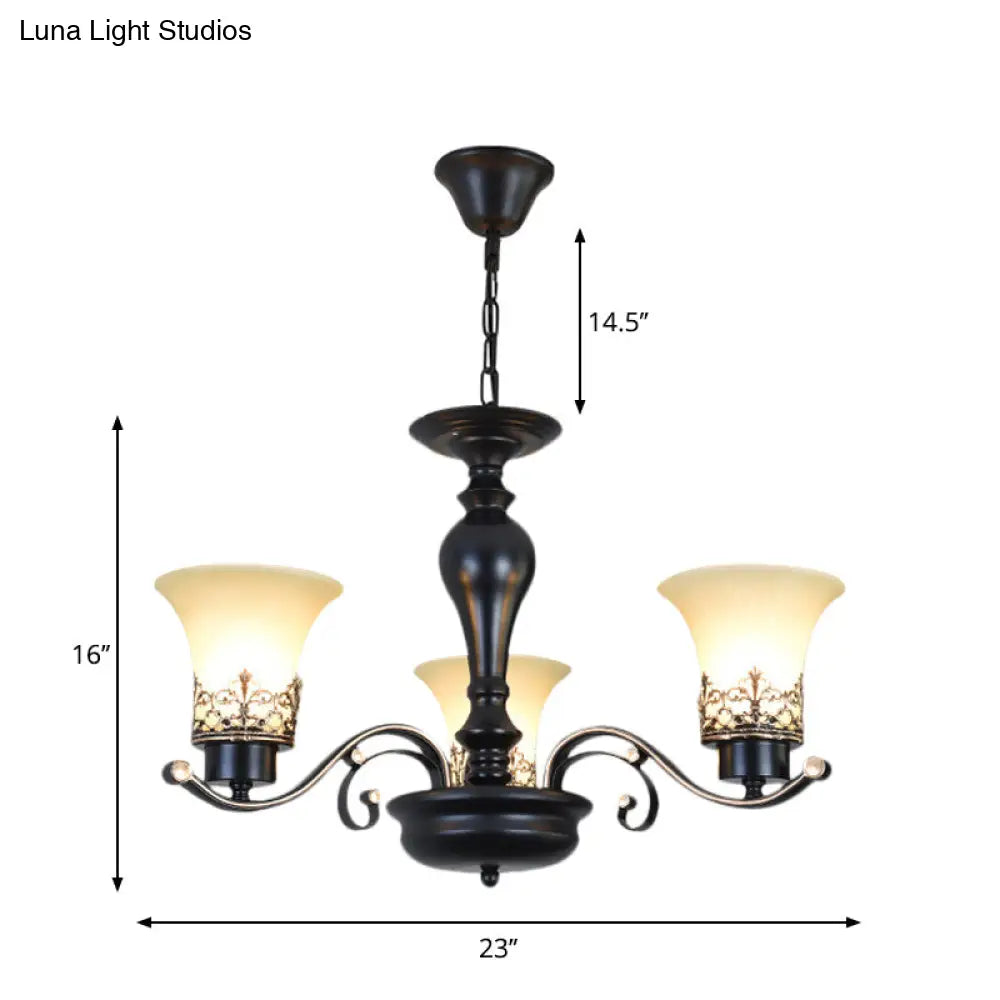 Rustic Swooping Arm Chandelier - Black Metal Pendant Light With 3/6/8-Head Ceiling Lighting